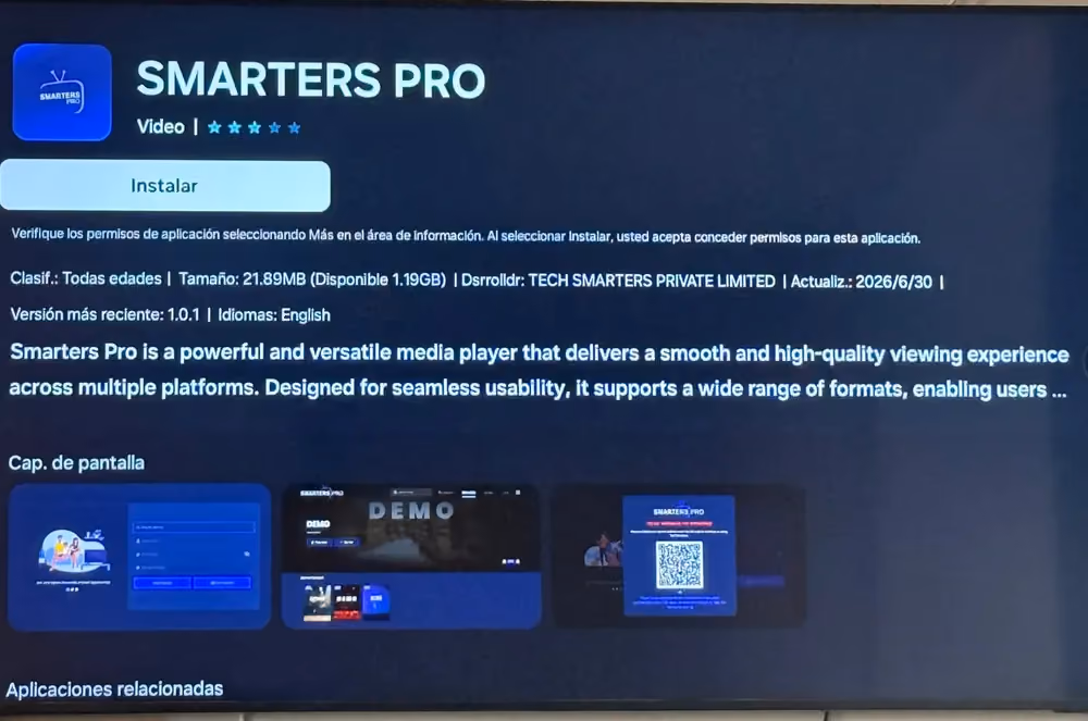 SMARTERS PRO en la tienda de Samsung